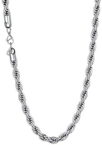 U7 Chaîne Homme Acier Inoxydable 6mm Collier Corde Long 61cm Hiphop Style - Men Boys Chain Necklace