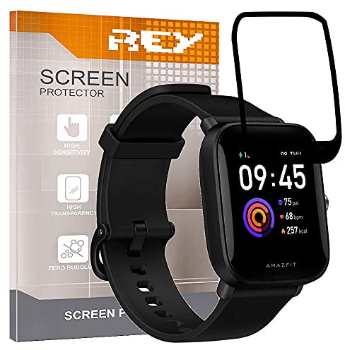 REY Pack 2X 3D Bildschirmschutz aus gehärtetem Glas für AMAZFIT BIP U PRO - BIP U, Schwarz, Displayschutzfolie 9H+ Härte, Anti-Kratzen-Öl-Bläschen, Voller Schutz, 3D, 4D, 5D