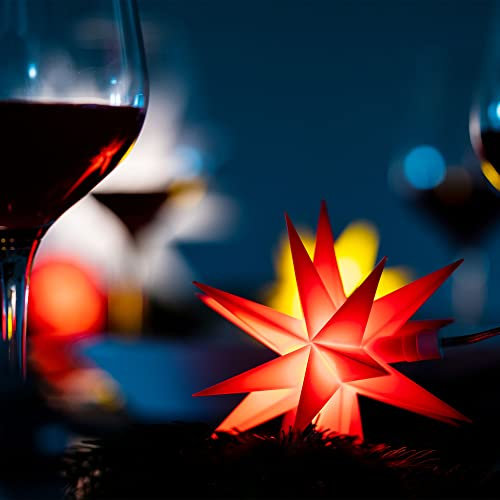 Novaliv Weihnachtsstern LED Dekostern Klein 12cm ROT mit FERNBEDIENUNG und Batteriefach für 3 AA Batterien 6h Timer INNENRAUM DEKO 3D Stern 18 Zackig Leuchtstern LED Weihnachtsstern beleuchtet