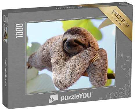 puzzleYOU: Puzzle 1000 Teile „Glückliches Faultier hängt am Baum“ – aus der Puzzle-Kollektion Tiere, Faultiere, Exotische Tiere & Trend-Tiere