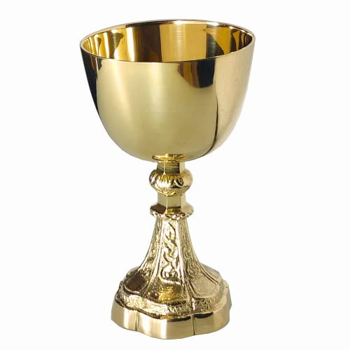 REPLICARTZUS Vintage Brass Chalice Goblet – Handmade Gold Wine Goblet for Church, Wedding, or Gift – Catholic Religious Decor & Holy Ceremony Drinkware 230 ml Communion Cup, 6.2 (X Large)