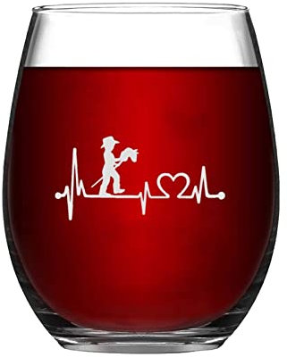 Weinglas mit Stab und Pferd, Herzschlag, Lebenslinie, lustig, stiellos, lasergraviert, Whiskyglas, Schnapsglas, einzigartige Idee für ihn, sie, Mutter, Ehefrau, Chef, Schwester, BFF,