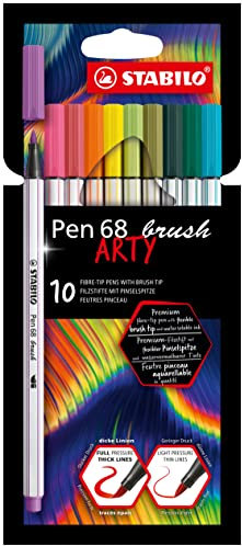STABILO - Premium-Filzstift mit Pinselspitze für variable Strichstärken - Pen 68 brush - ARTY - 10er Pack - 10