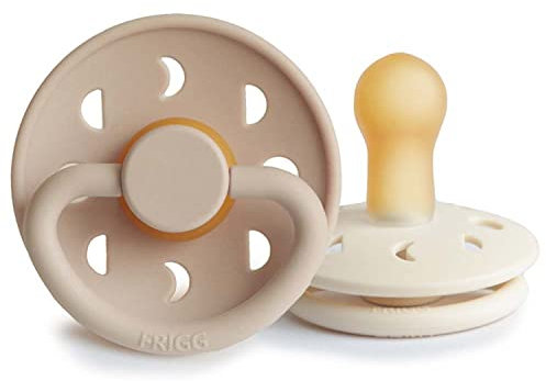FRIGG Moon Phase Schnuller 2 Packung | Latex Schnuller |BPA-Frei |Hergestellt in Dänemark | Symmetrischer Sauger in Kirschform (Cream/Croissant, Größe 2 (6-18 Monate))