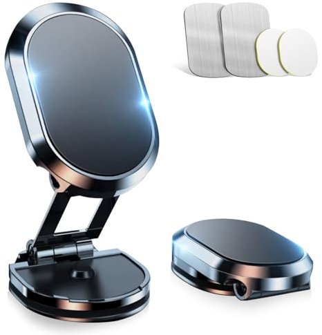 Jessonly Handyhalterung Auto Magnet Mit Faltbarer Basis, 360° Drehbares Armaturenbrett,Universelle handyhalter Auto Mit 6 N52 Magneten Und 2 Metallplatten, Kompatibel Mit iPhone, Samsung, Huawei
