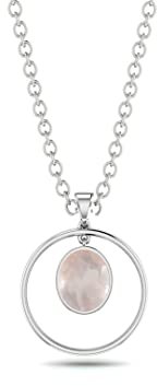Echte Edelsteine, ovaler, facettierter Rosenquarz mit Kettenanhänger – Sterlingsilber, rosa Rosenquarz, echter Edelstein-Anhänger – Ornamente, glitzernder Schmuck, Geschenk zum Geburtstag