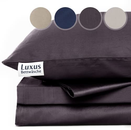 ENTSPANNO Luxus Bettwäsche | Baumwolle Satin - Bettdecke 135x200 Set mit Kissen 40x80 Anthrazit | ÖkoTex Standard | Baumwolle Satin Bettwäsche für erholsamen Schlaf