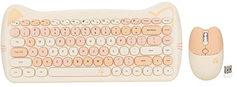 Niedliche Tastatur- und Maus-Kombination, 2,4 G Kabellose Retro-Tastatur und Maus mit Süßer Katze, Ergonomische Kabellose Tastatur-Maus für Spiele, für