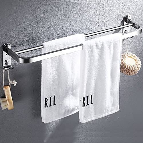 Porte-Serviette de Salle de Bain Mural en Acier Inoxydable avec Design Crochet - Deux Barres et Fixation Adhesif ou Ventouse (60cm)