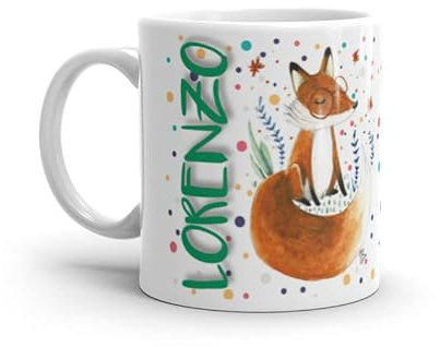 Paolo Chiari Tazza in Ceramica Personalizzata con Nome Maschile, Made in Italy, Multicolore (Bianco, 300 ml, Lorenzo)