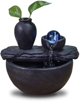 Natürlicher Innenbrunnen mit Vase Soli Blumenplan Plan des farbigen LED -Lichttisches, H 19x21x17cm - Silice Zen'light, Kastanie
