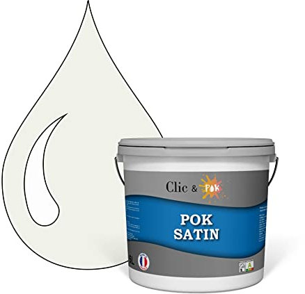 POK SATIN Peinture Mur Plafond – Intérieure Satinée, Lessivable, Multisupport - Lune blanche 50m² - 5L