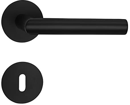 SOTECH Türdrückergarnitur THORE Buntbart (BB) Edelstahl SS304 schwarz (130x60 mm Ø 20 mm, für Türstärken 35-52mm, Flachrosetten Höhe 3 mm, magnetische Cliptechnik) mit Befestigungsmaterial