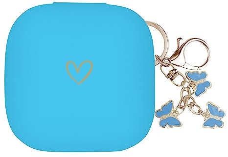 AIIEKZ Compatible with Powerbeats Pro, Soft Silicone Case with Gold Heart Pattern for Powerbeats Pro Case with Cute Butterfly Keychain for Girls Women (Blue)