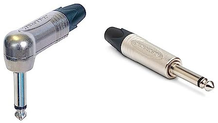 Neutrik NP2RX 6,3 mm Winkelklinke mono & NP2X Klinkenstecker, vernickelte Kontakte, Nickel-Gehäuse, 2 polig, 6.35 mm