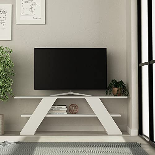 Indomita, Porta TV Aperto Farfalla con 2 Ripiani, Color Bianco, per TV Fino a 50 Pollici, Misure 120x33,5x40 h cm, Può Supportare fino a 40 kg