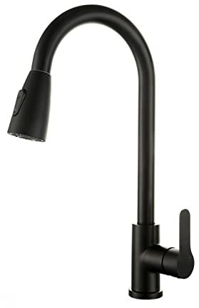 Felenny Kitchen Sink Faucet with Pull Down Sprayer, Black Kitchen Sink Mixer Tap Single Handle Brushed Nickel Faucet with Two Water Modes Stream Spray for Kitchen Sink Laundry