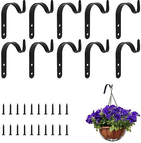10 Piezas Gancho Faroles de Pared, Ganchos para Colgar Macetas de Hierro, Gancho de Pared para Jardineras con 20 tornillos, para Farol, Jardinera de Interior, Carillón de Viento para Exteriores