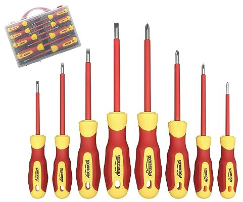 HOUSERAN - Set di cacciaviti isolati con custodia, 8 pezzi di cacciaviti a croce e a taglio, 1000 Volt, punte magnetiche, cacciaviti, ideale per elettricisti e terminazione dei lavori
