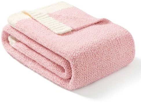 Snuggle Sac Decke für Doppelbett, luxuriöse, weiche Mikrofaser, wendbar, warm, gemütlich, gestrickt, flauschig, Plüsch-Überwurfdecken für Sofa, Bett, Camping, Picknick, Rosa, 152,4 x 203,2 cm
