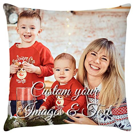 Easycosy personalisierte Fotokissen Bezug selbst gestalten, Doppelseitiger FotoKissen-Bezug mit Fotos & Text selbst gestalten - Foto Geschenke für Frauen Mama zum Geburtstag Weihnachten (40 * 40cm)