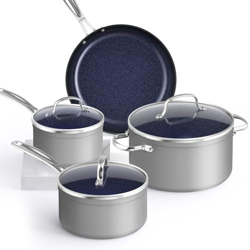 Nuwave Healthy Duralon Kochgeschirr-Set, Keramik, antihaftbeschichtet, kratzfest, diamantinbeschichtet, PTFE- und PFOA-frei, induktionsbereit und gleichmäßig, ofenfest, Deckel aus gehärtetem Glas,