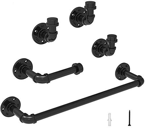 Knadgbft Handtuchhalter-Set, industrielles Rohr, rustikales Bauernhaus, schwarzes Handtuchhalter-Set, Wandmontage, Badzubehör Hardware