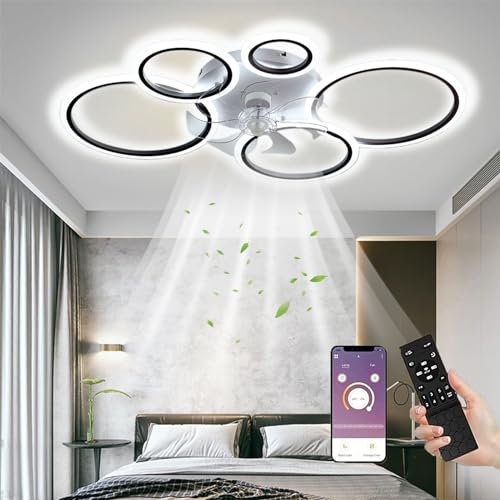MiiR LED Deckenventilator mit Beleuchtung, 100CM Lampe mit Ventilator Und Fernbedienung APP, 80W Deckenlampe Mit Ventilator Deckenventilator mit Licht, Ceiling Fan Für Schlafzimmer Wohnzimmer,Schwarz