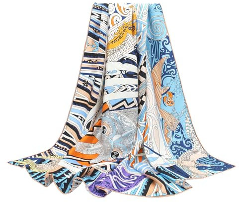 ANDANTINO Schal aus 100 % Seide, 139,7 cm, groß, quadratisch, leicht, Kopftuch und Schal, für Damen, mit Geschenkverpackung, Hellblau und Violett