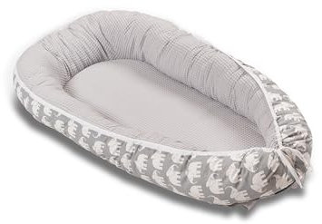 ULLENBOOM Babynest - 100% OEKO-TEX Materialien & Made in EU, Graue Elefanten - Babynestchen Neugeborene aus kuscheliger Baumwolle, Ideal als Reisebett & Kuschelnest geeignet