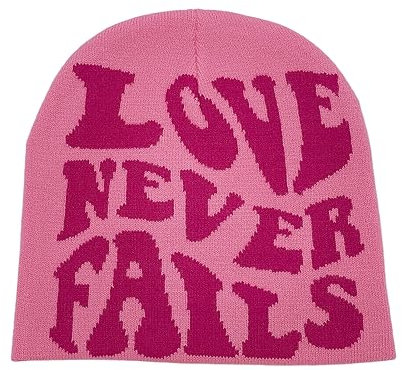 Hip Hop Y2K Bonnet unisexe pour filles Harajuku Accessoire photo polyvalent Motif Love Never Fails pour l'automne et l'hiver