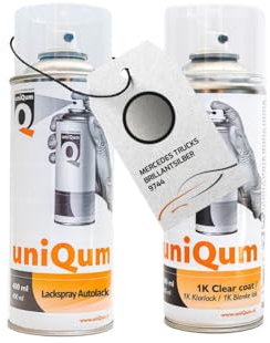 uniQum Spraydose Autolack + Klarlack für MERCEDES TRUCKS BRILLANTSILBER 9744 Autolack Reparatur 2x 400 ml