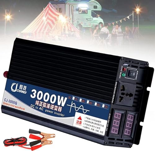 3000W 4000W 5000W Reiner Sinus Wechselrichter DC 12V 24V 48V 60V 72V auf AC 220V 230V 240V Spannungswandler Stromwandler Stecker Power Inverter für Auto KFZ Wohnwagen LKW (Color : 3000W, Size : 12Vt