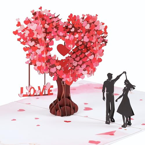 Pop-Up-Jubiläumskarte, 3D-Liebesbaum-Herzen, Hochzeitskarte für Sie, Ehefrau, Ehemann, Ihn, Paar; ideales Geschenk für Hochzeit, romantischen Geburtstag, Jahrestag, Valentinstag, Muttertag, 15,2 x