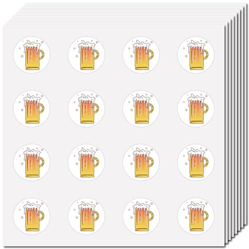 CREATCABIN 128 Stück Bier-Aufkleber, Vinyl, Selbstklebend, Wasserfest, Rund, Gelb für Wasserflaschen, Laptop, Gepäck, Tasse, Computer, Mobiltelefon, Skateboard, 2.5x2.5cm