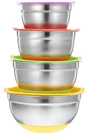 Mikinona Tazón De Acero Inoxidable Base Antideslizante 4 Piezas Tapa Para Sopa Ensalada Cereales Ideal Para Cocina