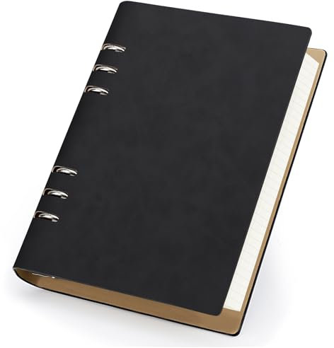 Yarotm Ringbuch A5 Nachfüllbar - Notizbuch A5 Kariert 14x21cm - Loseblatt Binder Notizbuch Leder PU - 100GSM Kariert 5mm Notizblock 150 Blatt - Notebook Tagebuch Journal Organizer, Schwarz