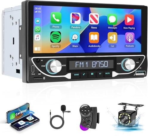 Hodozzy Radio de Coche 2 DIN Pantalla con Carplay Inalámbrico Android Auto,Pantalla Táctil HD 6,86 Pulgadas con Bluetooth, Mirror Link, Cámara Trasera, Pantalla Multimedia Coche SWC FM EQ USB/TF/AUX