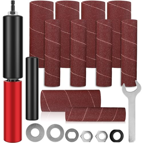 Drum Sander Set Portable Rubber Sanding Drum Hand-Held Spindle Sanding Drum with 120 Grit Sandpaper Drum Sanding Sleeves Power Drill Driven Drum Sander for Wood Metal Plastic