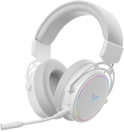 Rapoo VH800 kabelloses Gaming Over-Ear Headset, Flexibles Mikrofon mit Stummschaltung, Ohrpolster Kunstleder, 46h Akku, Headphone Bluetooth und 2,4Ghz PC/Mac/Xbox One/PS4/Nintendo Switch - White