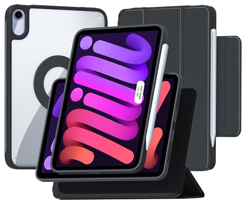 ZENLU Funda para iPad Mini de 6ª generación con funda magnética extraíble, piel sintética de alta calidad, soporte de múltiples ángulos, soporte de carga con ranura para lápiz, funda protectora