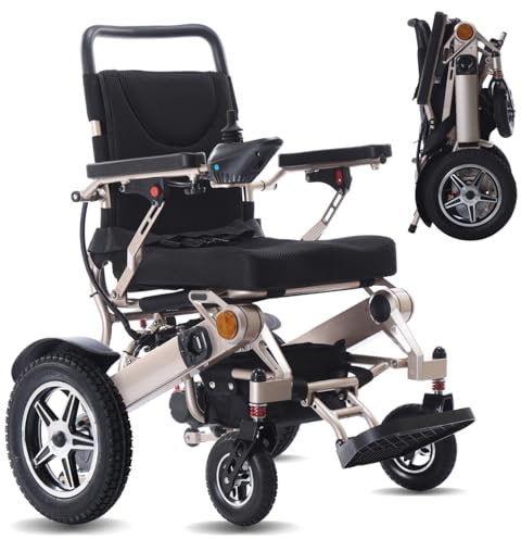 Elektrische Rollstühle Leichter Elektrorollstuhl faltbarer für Erwachsene und Senioren Batterie Tragbarer Elektrischer Rollstuhl Klappbar 20Ah Roségold