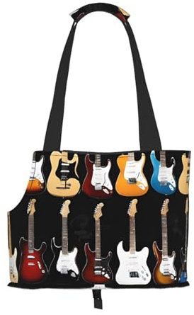 Faltbare Haustiertasche mit Kunst-Gitarren-Muster, tragbare Reisetasche für Welpen, Katzen, Haustier-Tragetasche, Rucksäcke