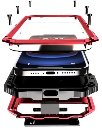 Lunivop Compatibility with iPhone 16 Plus Case 6.7'' 2024 Heavy Duty Protection with Built in Lens Screen Protector Rugged Stand 360 Full Body Military Grade Metal Bumper Phone Cases Men Red