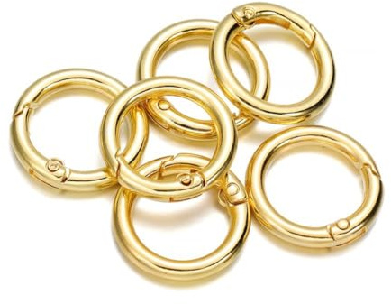 Wisafory Karabinerhaken Metall mit Verschiedene Größen Runde Karabiner Zinklegierung Ring Clip Schlüsselbund für DIY, Handwerk, Schlüsselanhänger, Tasche, Schmuck, Schultergurt Gold 35mm*5 Stück