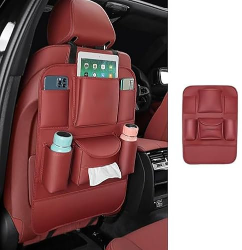 YZECEBNF Auto Rückenlehnenschutz Für VW Caddy 2K 2005-2019, Leder Rücksitz Organizer Rückenlehnenschutz Rücksitz Autositze Anti Kick Pad Rückenlehnen Utensilientaschen Reisezubehör, C/Wine red-1PC