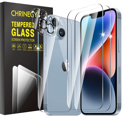 CHRINECY [2+1+2 Stück] Rückseite Schutzfolie für iPhone 14 + 2 Stück Panzerglas Schutzfolie und Kamera Schutzfolie, 9H Härte, Anti-Kratz, HD-Klar, Anti-Öl, Blasenfrei
