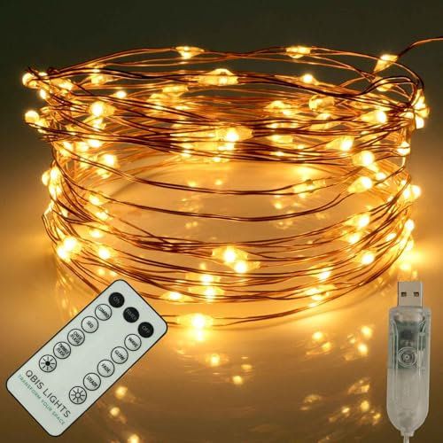 Qbis 100 Copper Fairy Lights on Copper Wire, 100 Micro LED String Lights, Remote Control, USB Plug, Timer, Multi Function, Adjust Brightness, Micro LED String Lights (Copper)