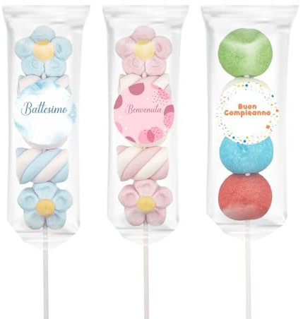 CandyFrizz Selection Personalizzati – Spiedini Mallow personalizzabili SENZA GLUTINE – 12 pezzi (Mallow spiedini personalizzabili)