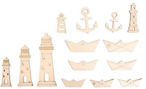 Rayher Streuteile Boote, Leuchtturm & Co, Holzstreuteile, FSC zertifiziert, natur, 1,5 – 9 cm, Btl. 14 Stück, perfekt für maritime Dekorationen, Tischdeko, Tischstreuer, 64667505